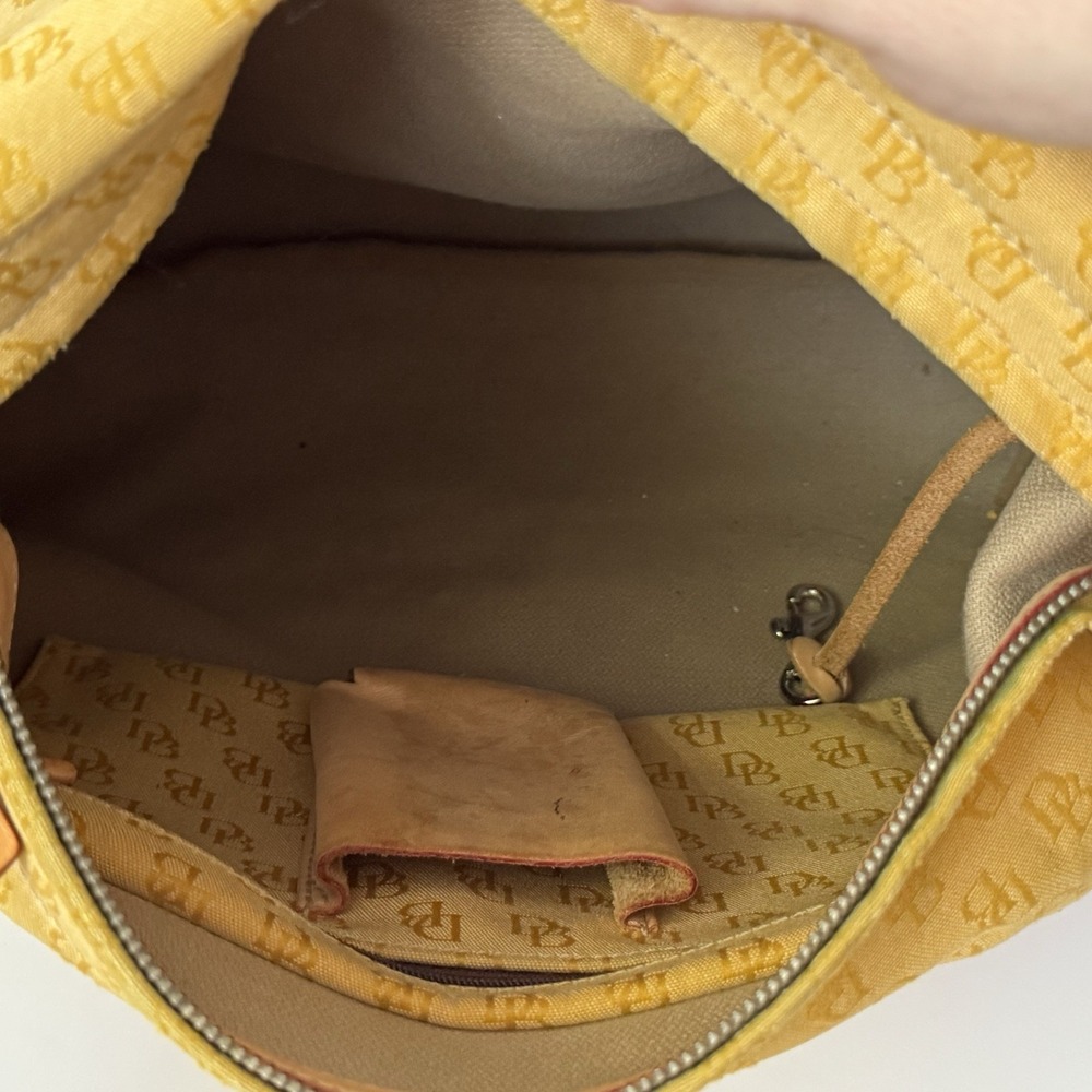 Dooney & Bourke Y2K Yellow Signature DB Monogram Canvas Hobo Shoulder Bag - Picture 8 of 11